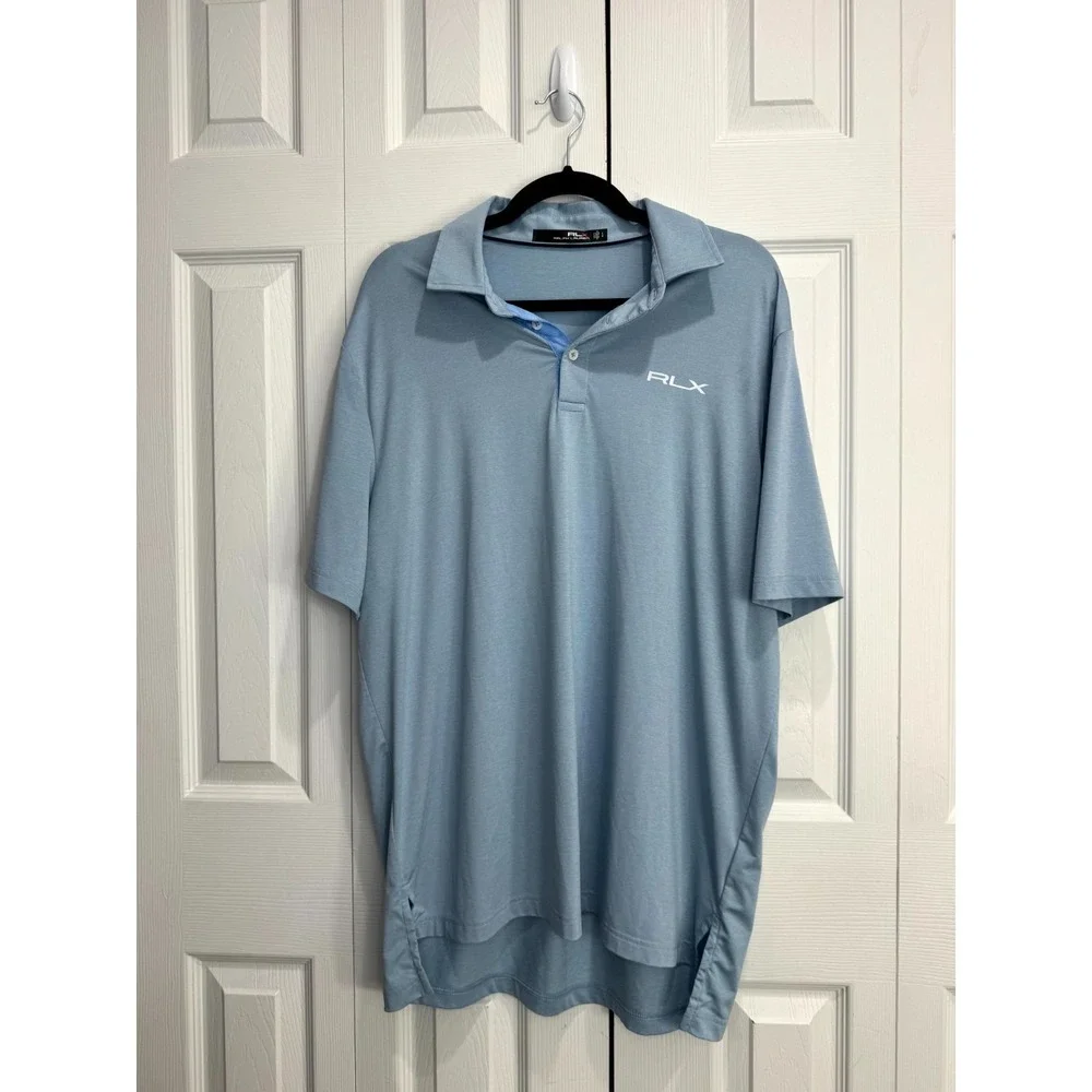 Ralph Lauren RLX Polo Shirt Men's Large Light Blue Short Sleeve Performance Golf